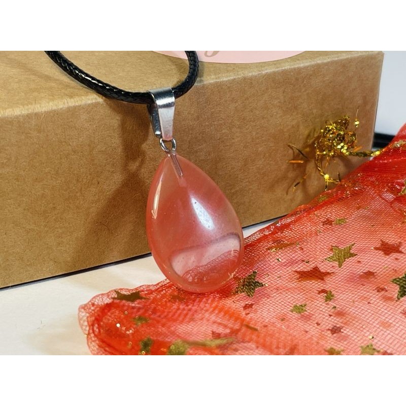 Red Watermelon Quartz Teardrop Necklace: Love and Positivity