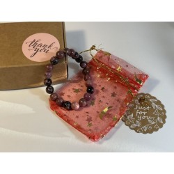 Bracciale in Rodonite "Armonia del Cuore" - Set Regalo con Sacchetto Stellato