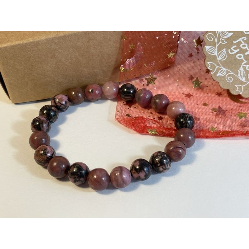 Rhodonite Bracelet "Harmony of the Heart" - Gift Set with Starry Bag
