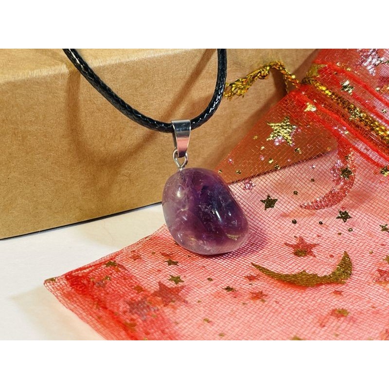 Purple Fluorite Pendant Pebble with Black Braided Rope Necklace Concentration Study Awareness