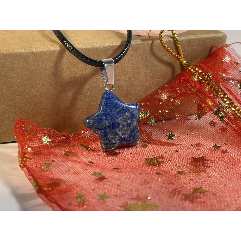 Lapislazzuli Ciondolo Stella con collana in corda intrecciata nera Saggezza Intuizione Concentrazione