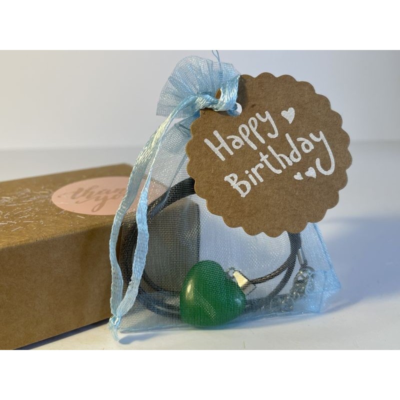 Handcrafted Green Jade heart pendant necklace Happy Birthday gift set with blue pouch - Althea Design Art