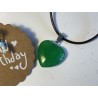 Close up of natural stone Green Jade heart pendant necklace with coffee cord - Althea Design Art