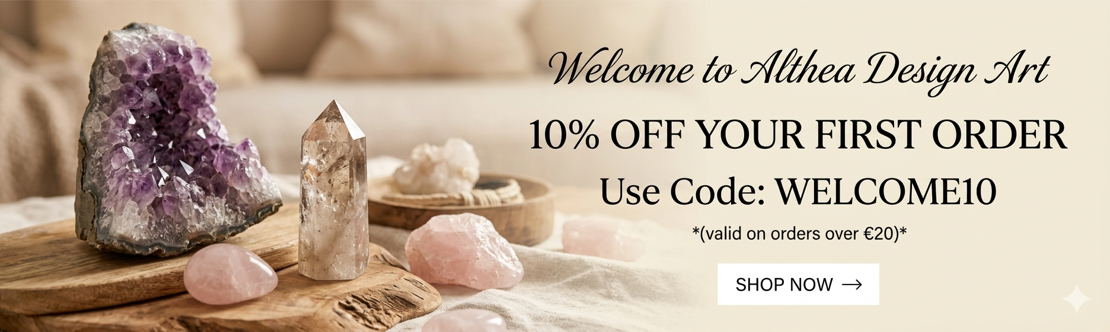 Get a 10% discount on your first order of natural crystals and handmade gift kits at Althea Design Art. Use code WELCOME10 at checkout.